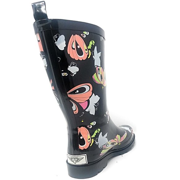 Women's Rainboots, Rubber Mid Calf Rain Boots, RB-3170 Butterfly - Picture 3 of 5